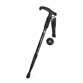 Four-Section Curved Handle Trekking Pole for Camping - Black - Walking Sticks