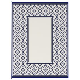 Reversible Outdoor Rug, Waterproof Plastic Straw with Carry Bag, 9' x 12', Blue & White Gourd Border - Blue