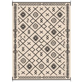 Reversible Outdoor Rug, Waterproof Plastic Straw with Carry Bag, 9' x 12', Black & Beige Rhombus - Black
