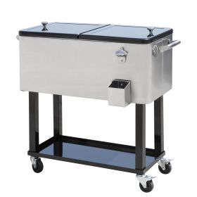 80 QT Mobile Cooler Station on Wheels for Outdoor Parties, Elegant Stainless Steel - default