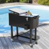 80 QT Rolling Cooling Bins Ice Chest on Wheels Outdoor Stand Up Drink Cooler Cart for Party, Black - Black