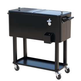 80 QT Rolling Cooling Bins Ice Chest on Wheels Outdoor Stand Up Drink Cooler Cart for Party, Black - Black