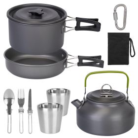 12Pcs Camping Cookware Set Camping Stove Aluminum Pot Pans Kit for Hiking Picnic Outdoor with Cup Fork Spoon Knife - Black - One size