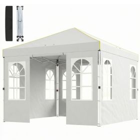 9.6 x 9.6 ft Pop Up Canopy Tent with Sidewalls, One Push Setup, UPF50+ Portable Instant Canopy Shelter, White - Default Title