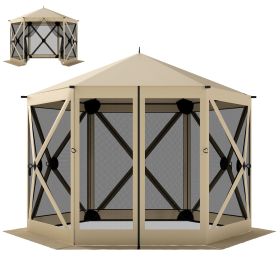 10 x 11 ft Pop Up Gazebo Screen Tent, Portable Instant Camping Canopy Screen House with Nettings, Carry Bag, Beige - Default Title