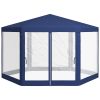 13' x 11' Outdoor Party Tent, Hexagon Sun Shade Shelter Canopy w/ Protective Mesh Screen Sidewalls, Ropes & Stakes, Blue - Default Title