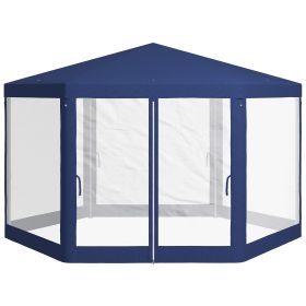 13' x 11' Outdoor Party Tent, Hexagon Sun Shade Shelter Canopy w/ Protective Mesh Screen Sidewalls, Ropes & Stakes, Blue - Default Title