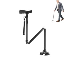 Folding Walking Stick with Adjustable Height - Black - Cane