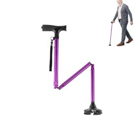 Folding Walking Stick with Adjustable Height - Purple - Cane