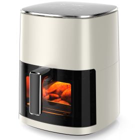 Air Fryer 6 Quart Capacity with Window Square Air Fryer 12-in-1 Air Fry, Roast, Reheat, Dehydrate, Bake, Steam with 400F - Beige