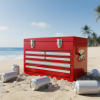 Yakimoto Nostalgia Series 21 Qt. Retro Industrial Toolbox Style Metal Cooler - 20L Portable Red Ice Chest for Camping, Tailgating & Garage - 20L/21Qt