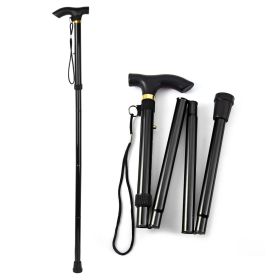 Walking Cane Aluminum Alloy Walking Stick Adjustable Folding Travel Hiking Stick - Black