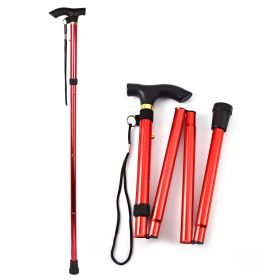 Walking Cane Aluminum Alloy Walking Stick Adjustable Folding Travel Hiking Stick - Red