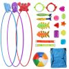 24Pcs Diving Toys Swimming Pool Toys Swim Toys for Kids Aged 3+ Years Old Swim Thru Rings Torpedoes Gems Volleyball Storage Bag - Toy