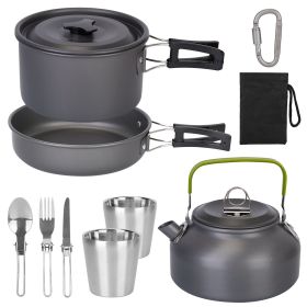 12Pcs Camping Cookware Set Camping Stove Aluminum Pot Pans Kit for Hiking Picnic Outdoor with Cup Fork Spoon Knife - Grey