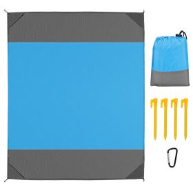 82.6x78.7in Sand Proof Picnic Blanket Water Resistant Foldable Camping Beach Mat w/ 4 Anchors 1 Carry Bag For 2-3 People - Blue - Large