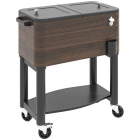 60 Quart Outdoor Cooler Cart, Rolling Ice Chest with Bottom Shelf and Bottle Opener for Backyard, Deck, Poolside Party - Default Title