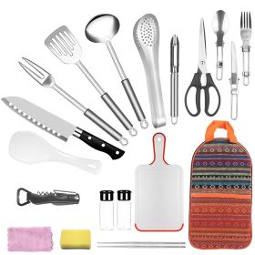 19Pcs Camping Cookware Set - Portable Outdoor Kitchen Gear with Bag: Utensils, Appliances & Equipment for Picnic, Campfire BBQ - Multi - One size