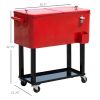 80 QT Rolling Cooling Bins Ice Chest on Wheels Outdoor Stand Up Drink Cooler Cart for Party, Red - Red