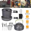 12Pcs Camping Cookware Set Camping Stove Aluminum Pot Pans Kit for Hiking Picnic Outdoor with Cup Fork Spoon Knife - Grey