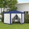 13' x 11' Outdoor Party Tent, Hexagon Sun Shade Shelter Canopy w/ Protective Mesh Screen Sidewalls, Ropes & Stakes, Blue - Default Title