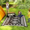 Reversible Outdoor Rug, Waterproof Plastic Straw with Carry Bag, 8' x 10', Black & White Rhombus Patchwork - Black