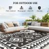 Reversible Outdoor Rug, Waterproof Plastic Straw with Carry Bag, 8' x 10', Black & White Rhombus Patchwork - Black