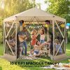 10 x 11 ft Pop Up Gazebo Screen Tent, Portable Instant Camping Canopy Screen House with Nettings, Carry Bag, Beige - Default Title