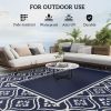 Reversible Outdoor Rug, Waterproof Plastic Straw with Carry Bag, 9' x 12', Blue & White Gourd Border - Blue