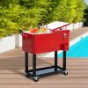 80 QT Rolling Cooling Bins Ice Chest on Wheels Outdoor Stand Up Drink Cooler Cart for Party, Red - Red