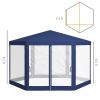 13' x 11' Outdoor Party Tent, Hexagon Sun Shade Shelter Canopy w/ Protective Mesh Screen Sidewalls, Ropes & Stakes, Blue - Default Title
