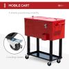 80 QT Rolling Cooling Bins Ice Chest on Wheels Outdoor Stand Up Drink Cooler Cart for Party, Red - Red