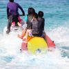 3-Person Inflatable Banana Boat with Electric Air Pump Carrying Bag and Repair Kit - Red + Yellow