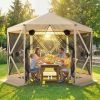 10 x 11 ft Pop Up Gazebo Screen Tent, Portable Instant Camping Canopy Screen House with Nettings, Carry Bag, Beige - Default Title