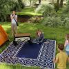 Reversible Outdoor Rug, Waterproof Plastic Straw with Carry Bag, 9' x 12', Blue & White Gourd Border - Blue