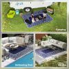 Reversible Outdoor Rug, Waterproof Plastic Straw with Carry Bag, 9' x 12', Blue & White Gourd Border - Blue