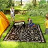Reversible Outdoor Rug, Waterproof Plastic Straw with Carry Bag, 9' x 12', Black & Beige Rhombus - Black